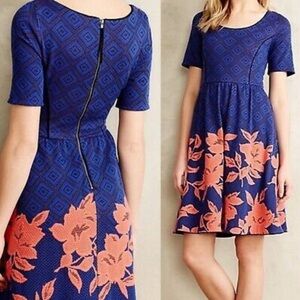 Anthropologie HD in Paris Cobalt Blue Blushed Blooms Dress